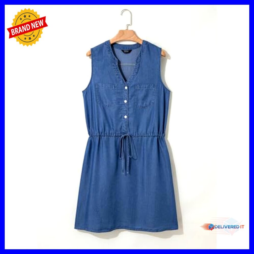 V Neck Sleeveless Button Down Lightweight Jean Dr… - image 5